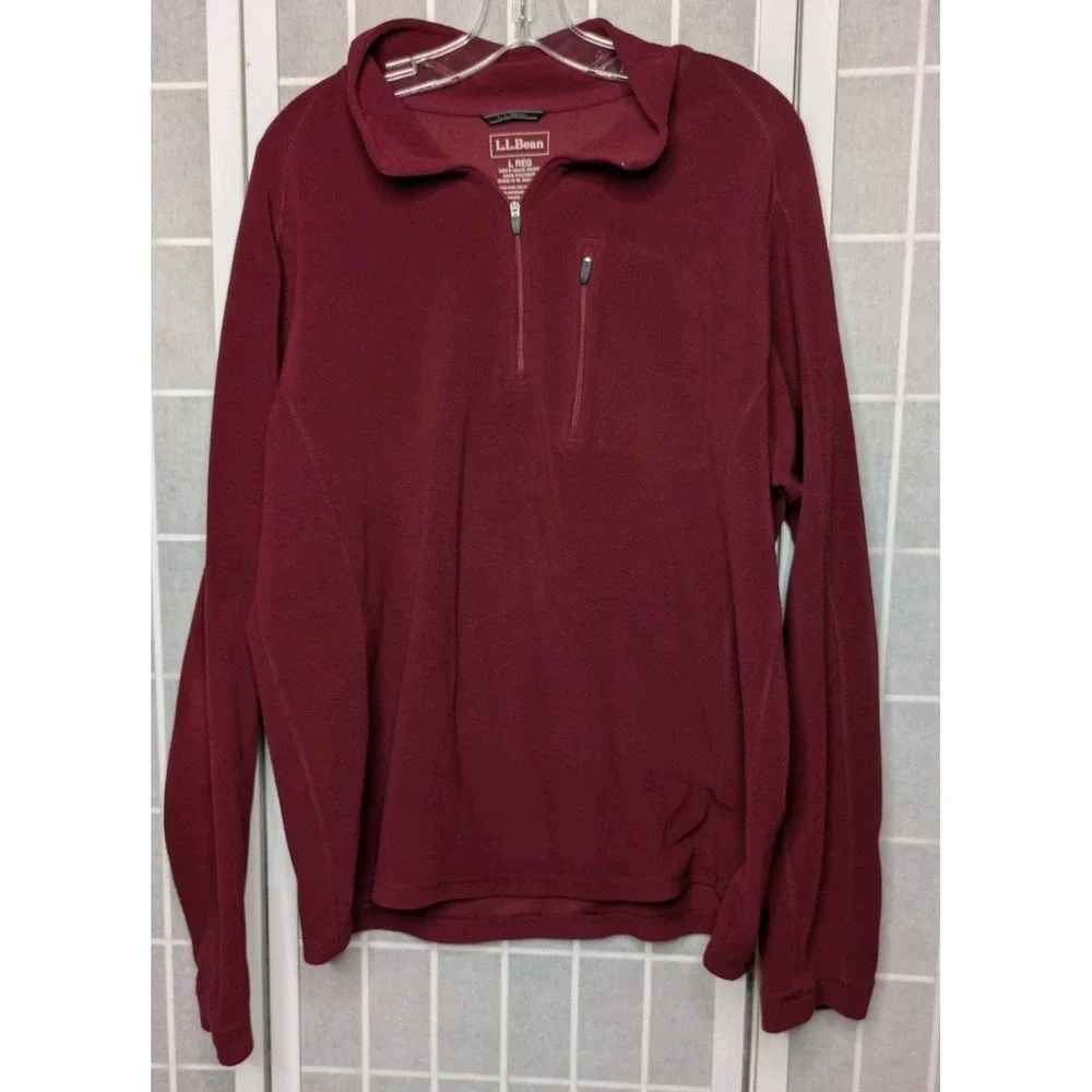 LL‎ Bean Men's Sweater Large Fleece Pockets 1/4 Zip Pullover Outdoors Hiking Red